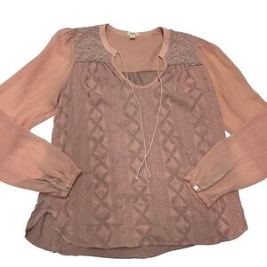 Anthropologie Tiny Blouse Womens Small Pink Lace‎ Yoke Sheer Sleeve Top Boho